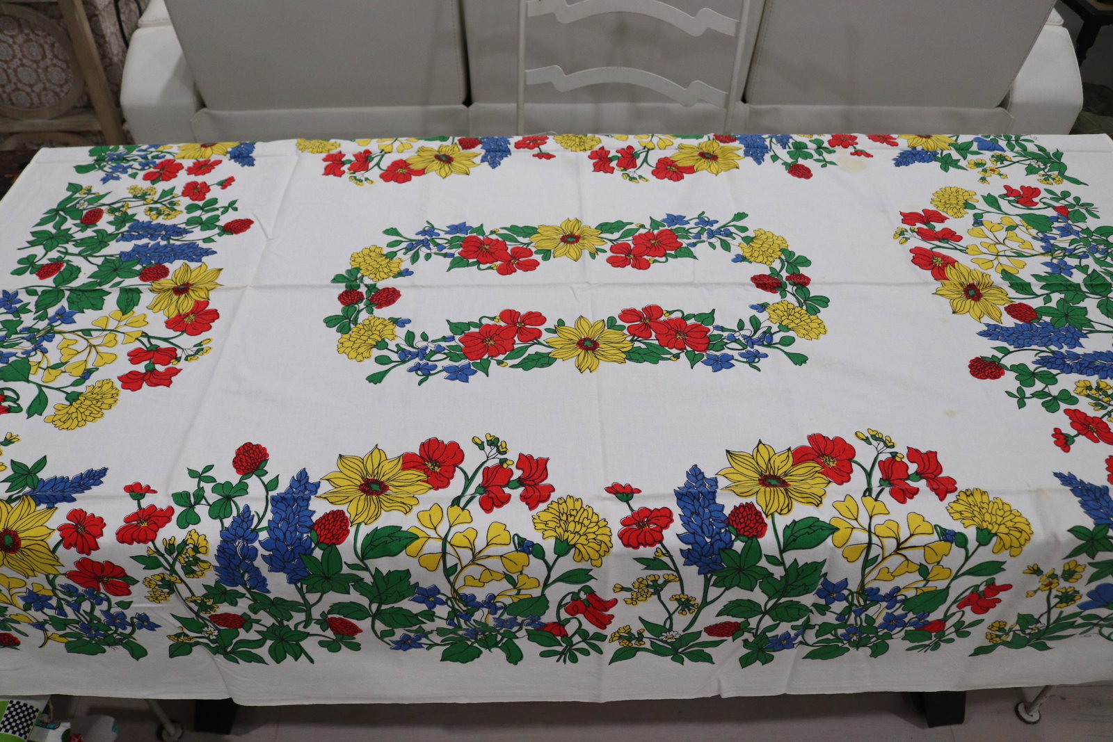 Vintage Fallani & Cohn Floral Printed Kitchen Tablecloth: cotton, 50x64, see photo's