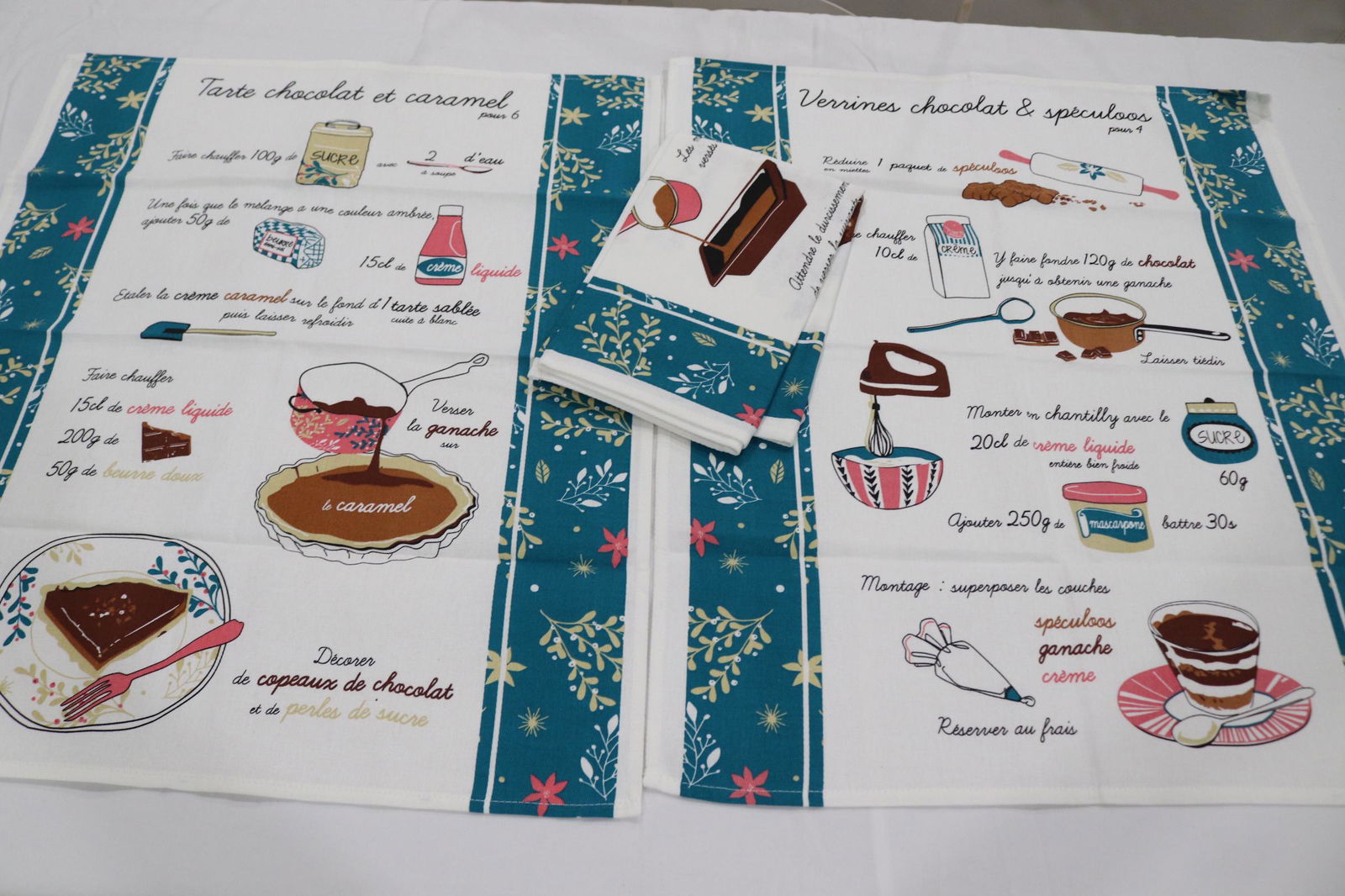 Lot of 3 Vintage Printed Recipe Kitchen Towels: vintage never used, see photo's