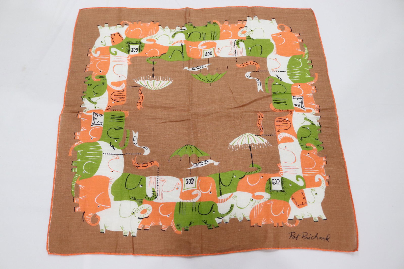 Vintage Pat Prichard GOP Printed Towel with Elephants: see photo's