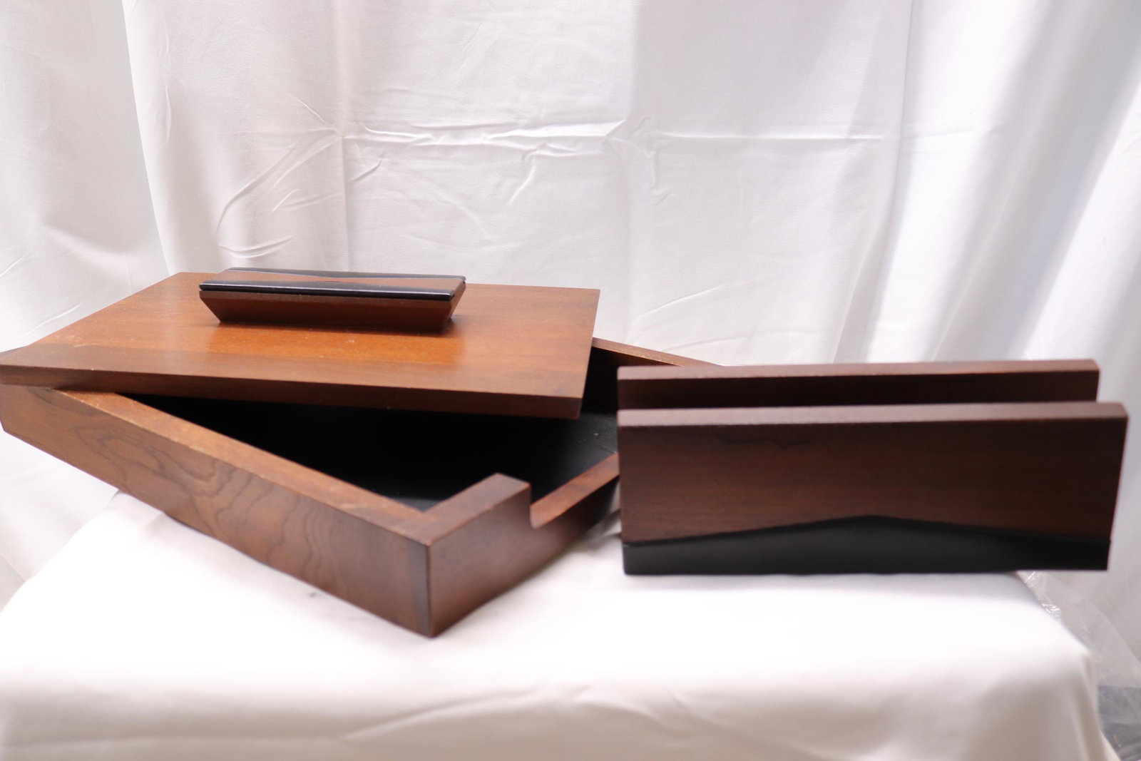 Vintage Scheibe Wood & Leather Desk Set: see photo's
