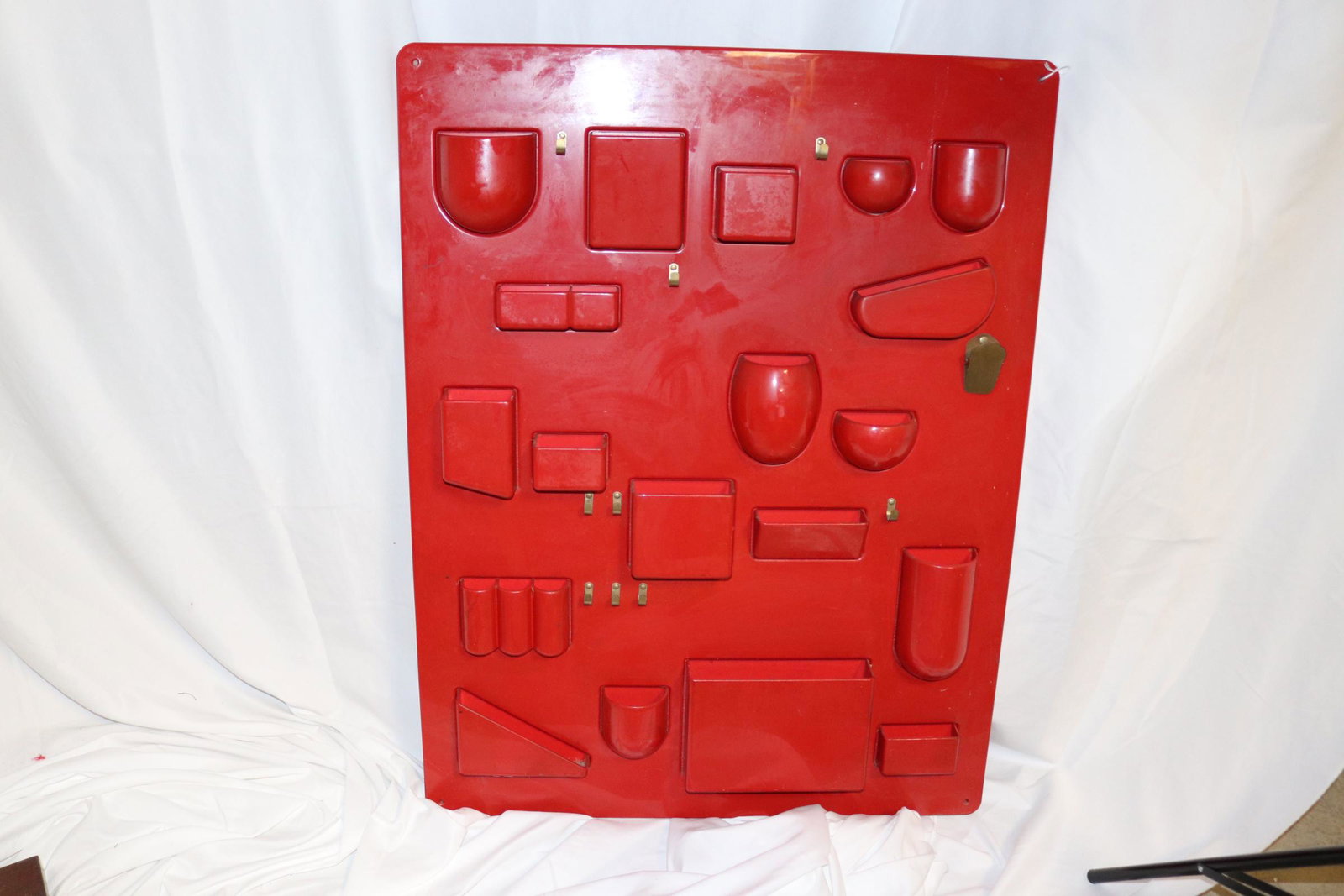 Vintage 1970's Red Plastic Architectural Wall Organizer: approx. 26 x 34, see photo's