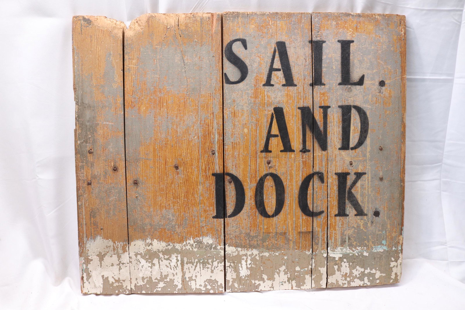 Vintage Rustic Wood Sign, Sail And Dock: approx. 30 x 25, nice old wood with old paint