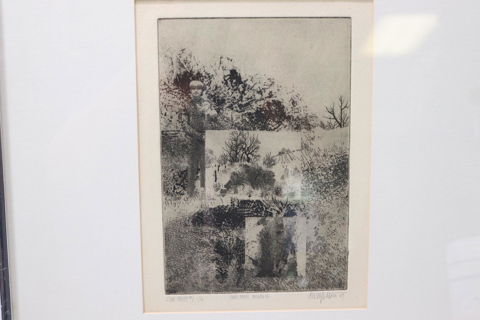 Vintage 1967, PW Milton Engraving, Two From Charlie, Proof #1, 1/2: Pencil Signed Proof # 1, 1 of 2, approx. 20 1/4 x 16 1/4 including frame, see photo's, Peter Milton was born in 1930 in Lower Merion, Pennsylvania. He studied at Yale University during the 1950s under