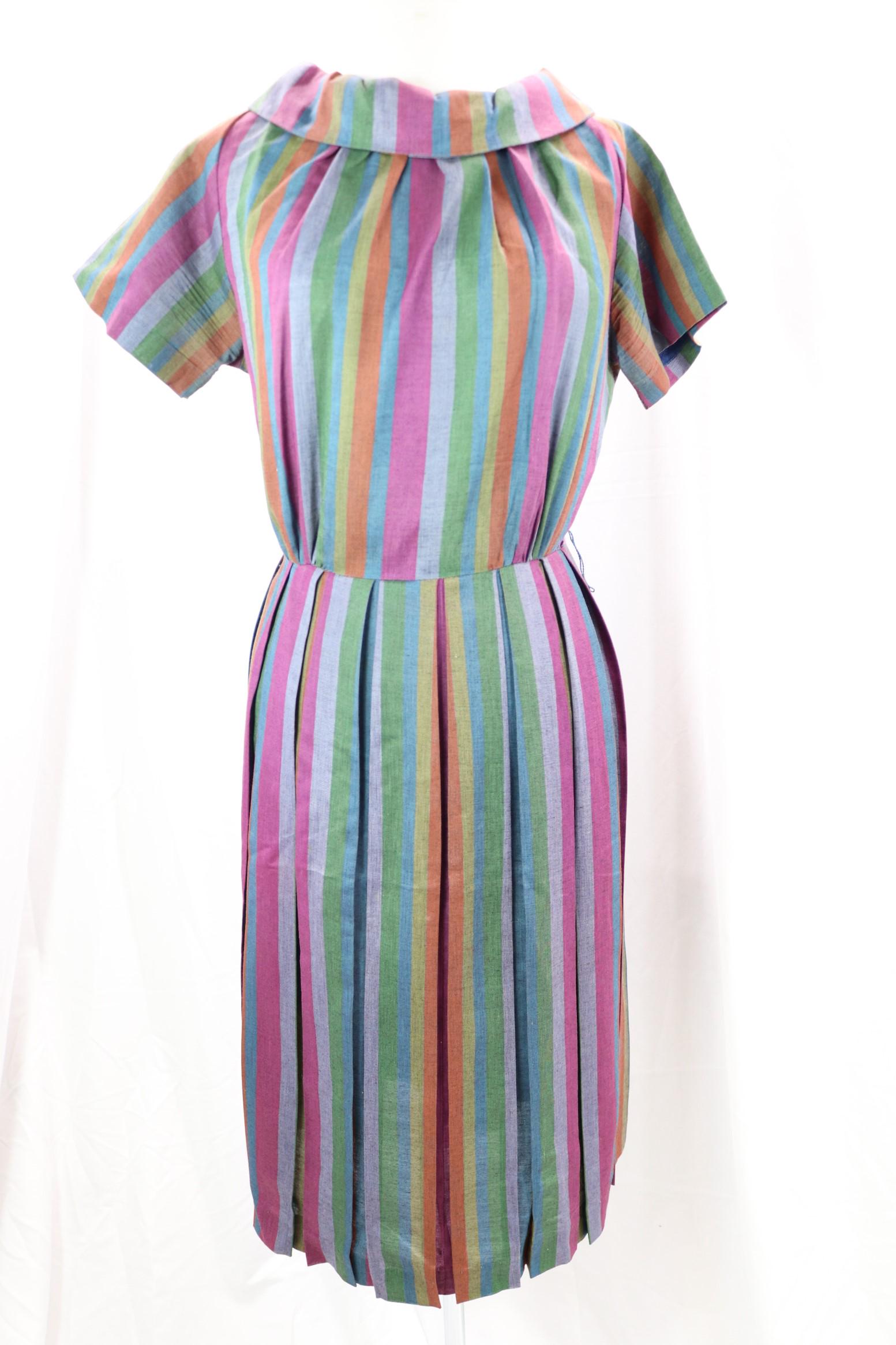 Vintage 1960's Striped Box Pleated Summer Dress (1 of 5)