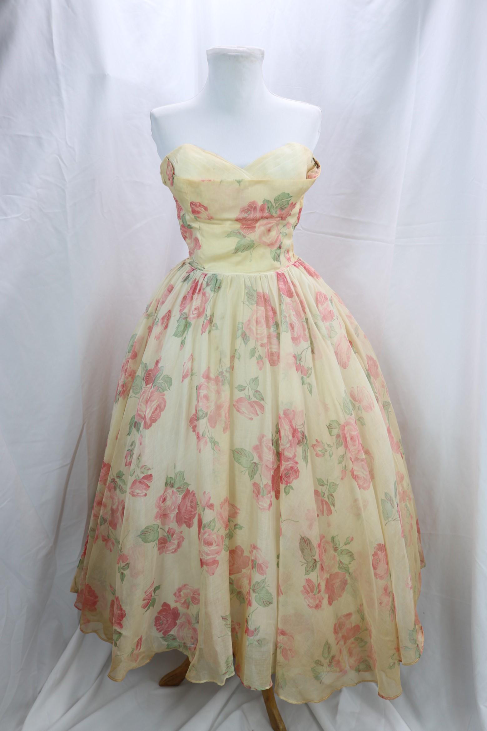 Vintage 1950's Silk Rose Print Princess Dress (1 of 9)
