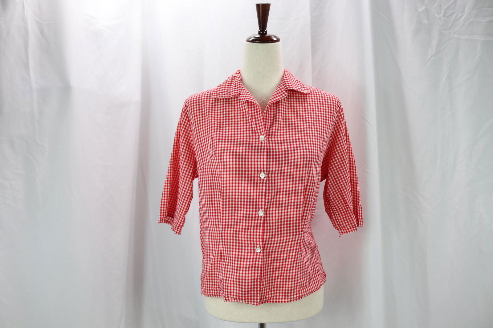 Vintage 1950's Red Cotton Gingham Blouse (1 of 4)