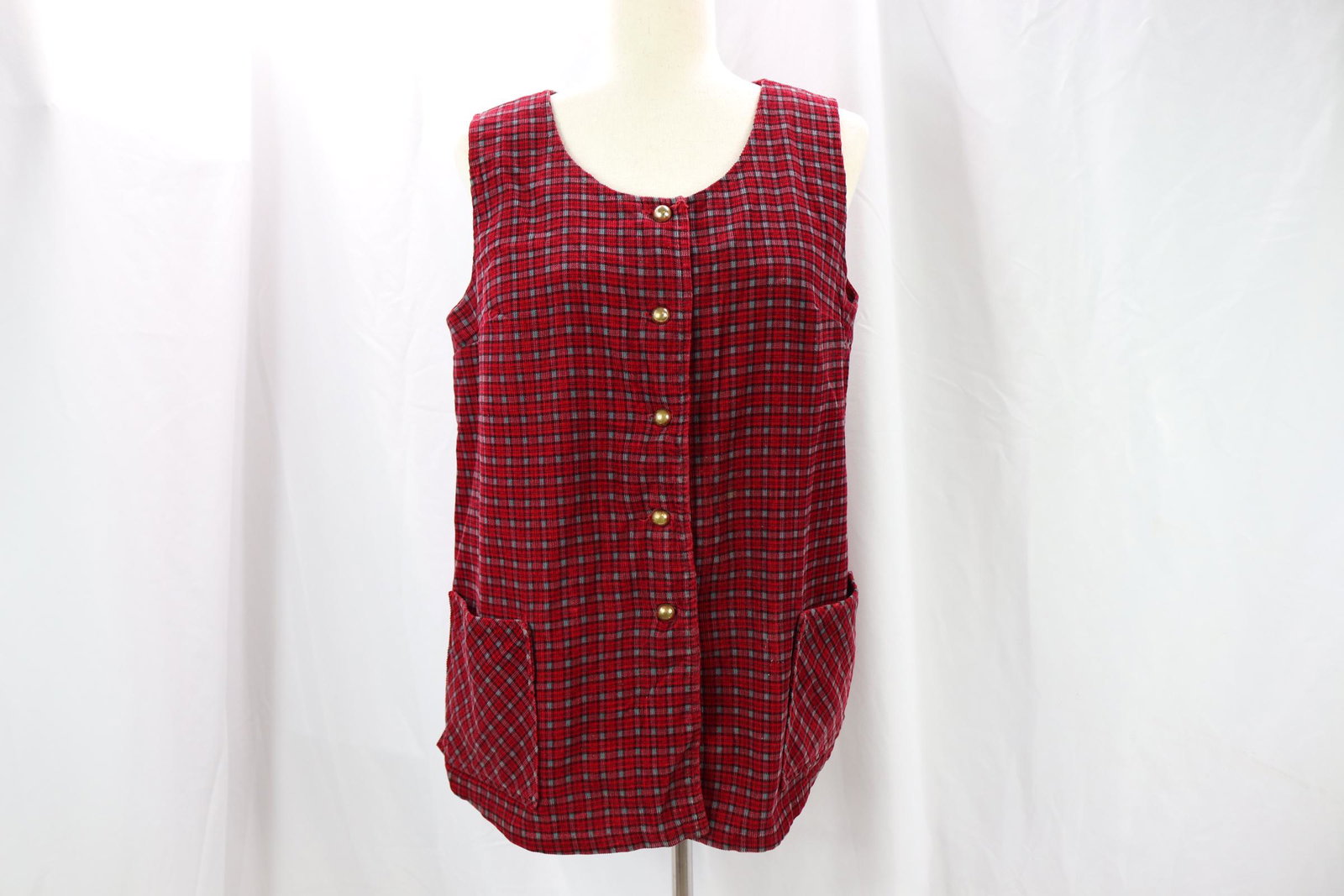 Vintage 1950's Lady in Waiting Maternity Corduroy Vest: red plaid, good condition, see photo's, approx. 42 bust, 46 waist