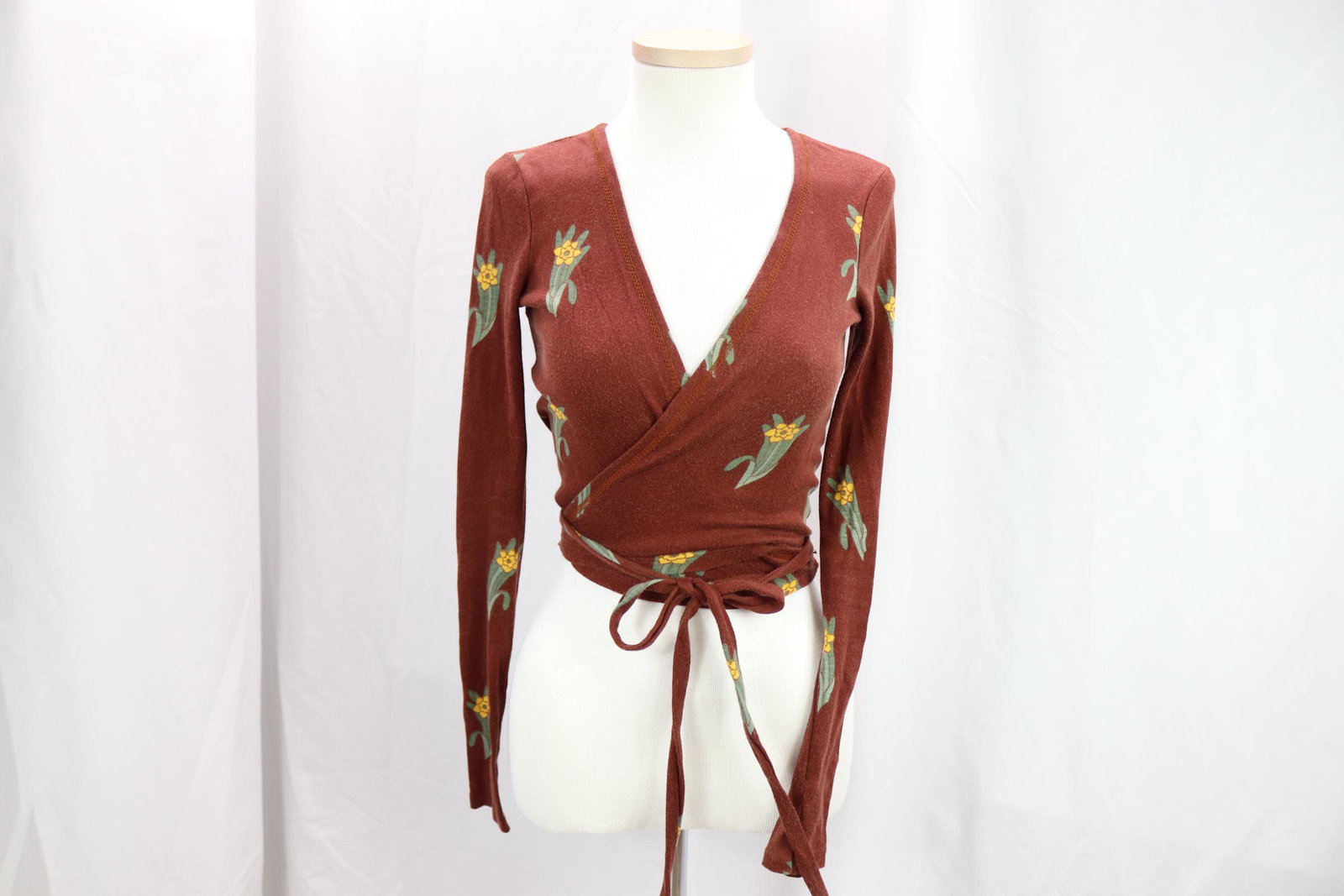 Vintage 1970's Biba Floral Jersey Wrap Top: approx. 32 bust, needs repair under arm, see photo's