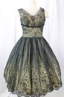 Vintage 1950's Ceil Chapman Black Lace Princess Dress: lining is soiled, otherwise good condition, see photo's, approx. 36 bust, 26 waist