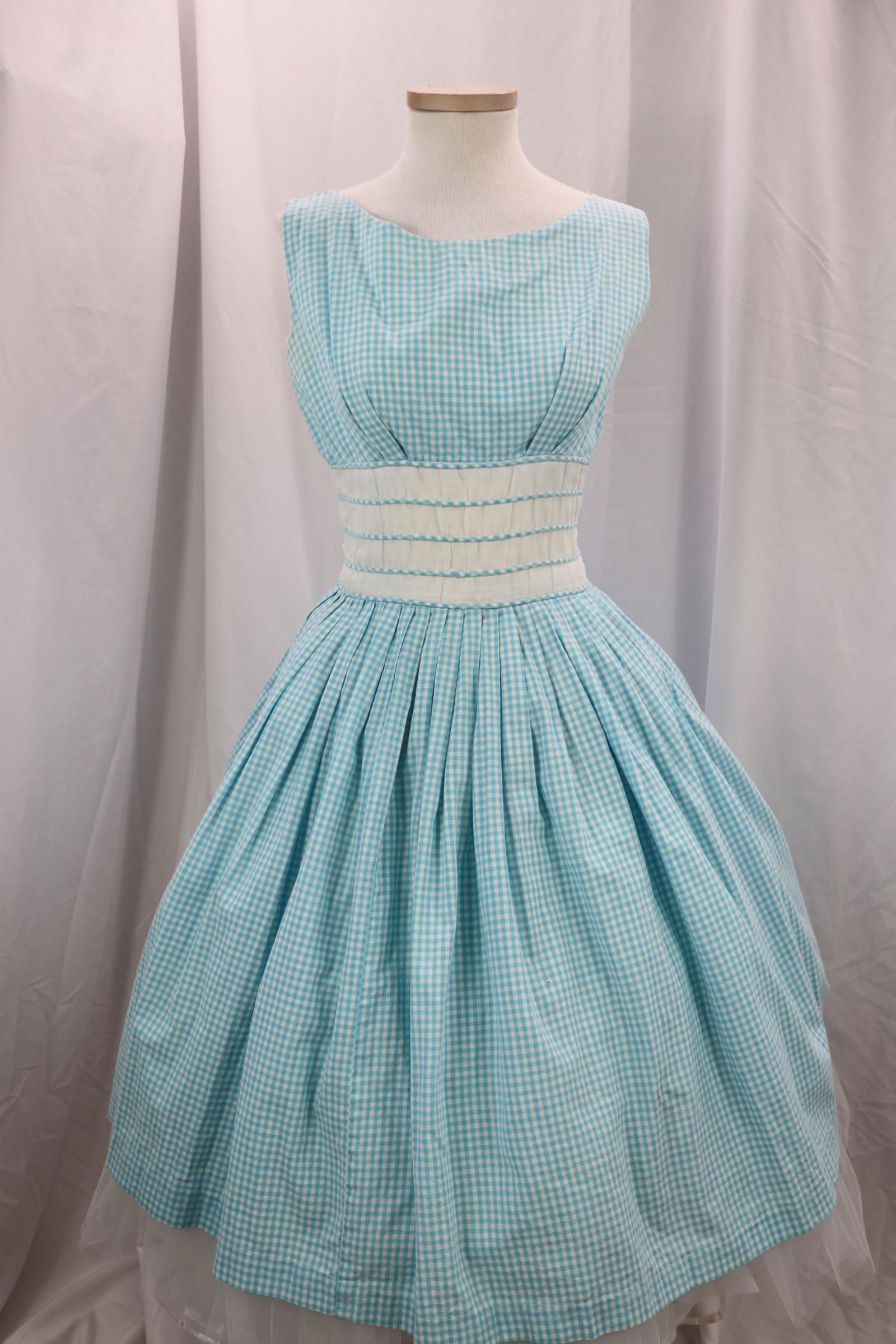 Vintage 1950's Cotton Blue & White Gingham Summer Party Dress by Kerry Brooke (1 of 6)
