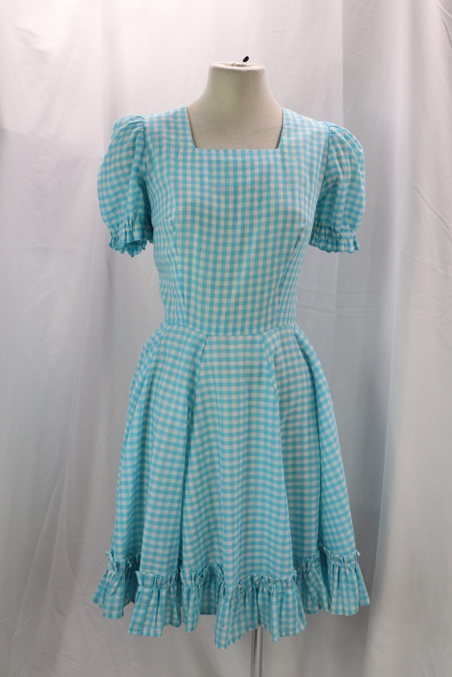 Vintage 1970's Blue & White Gingham Check Ruffled Dress (1 of 5)