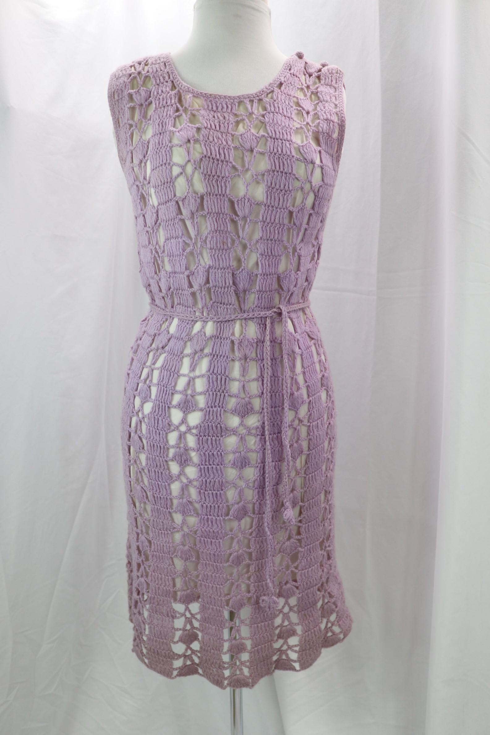 Vintage 1970's Continental Hand Knit Purple Dress (1 of 6)