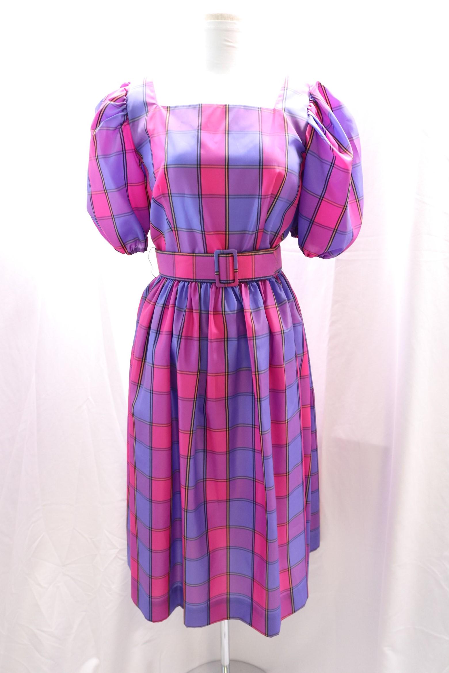 Vintage 1980's Kappi Plaid Pouf Sleeve Party Dress: Taffeta/acrylic, good condition, see photo's, approx. 34 bust, 25 waist
