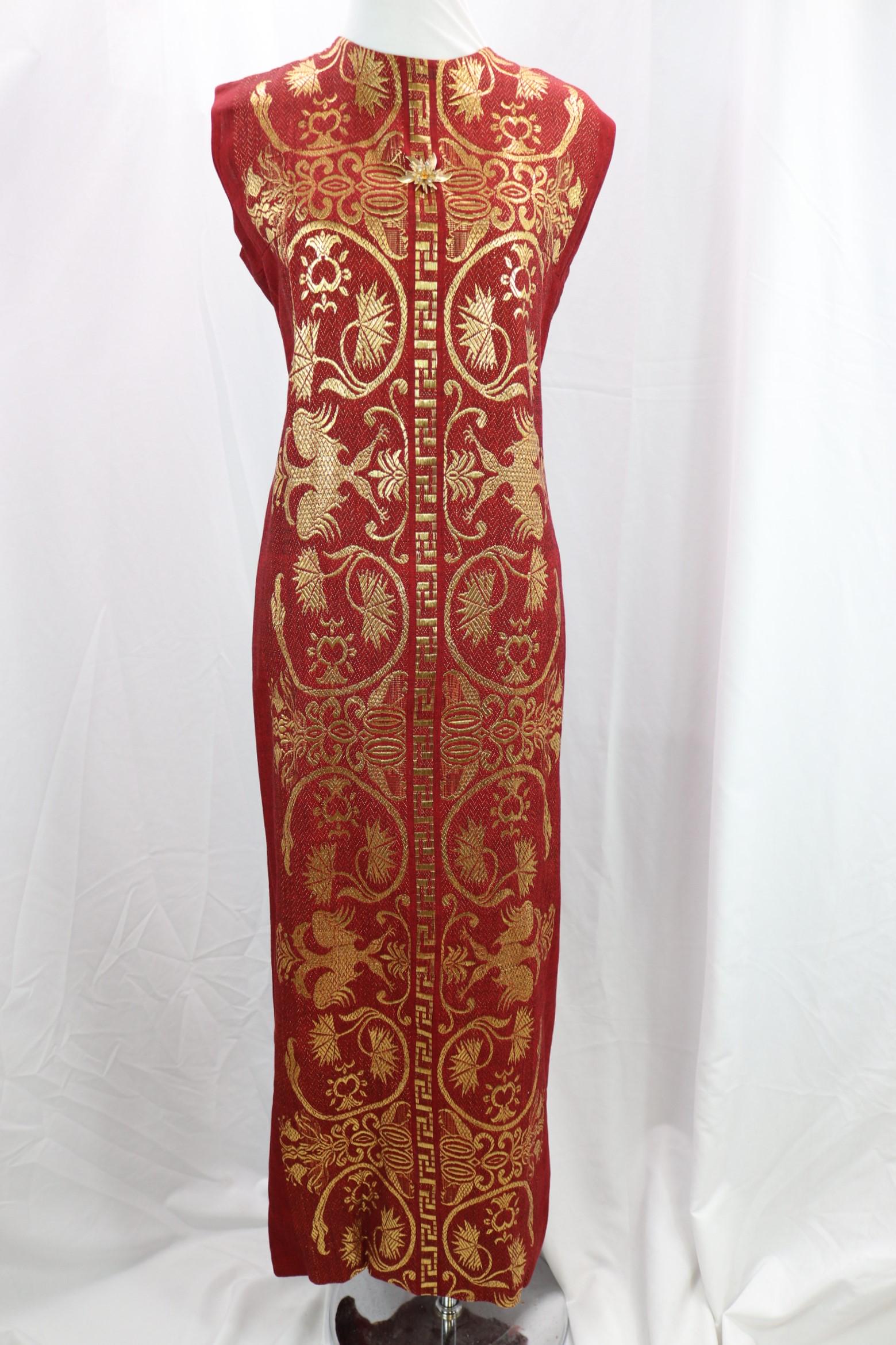 Vintage 1960's Haracopoulus Greece And Woven Maxi Shift with Metallic Thread: good condition, see photo's, approx. 42 bust, 40 waist