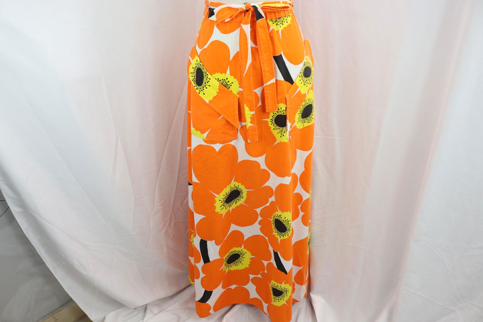 Vintage 1970's Large Orange Floral print Cotton Wrap Skirt (1 of 7)