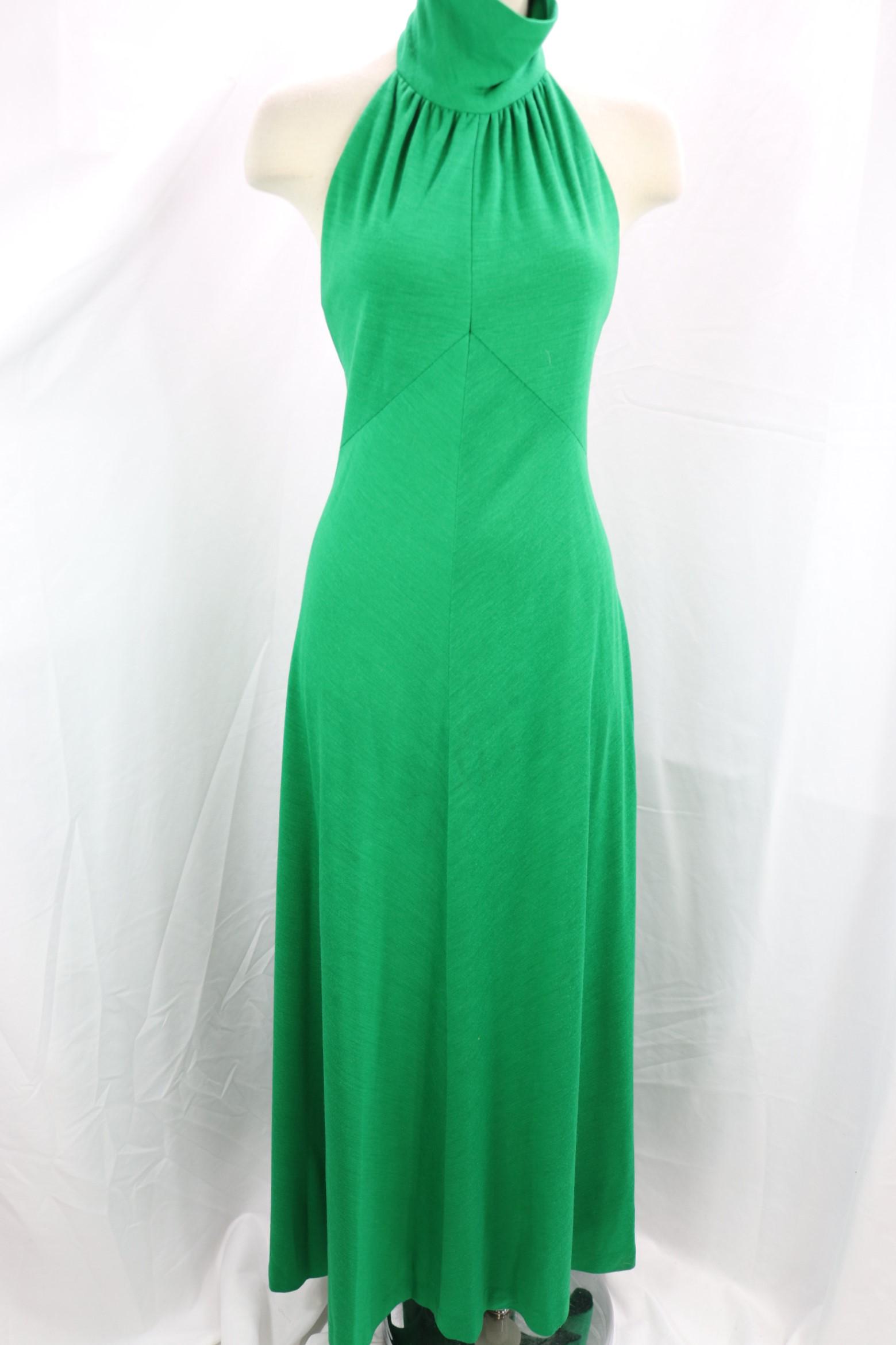Vintage 1970's Green Halter Maxi Gown, Youth Guild: good condition, see photo's , jersey knit, approx. 34 bust, 26 waist