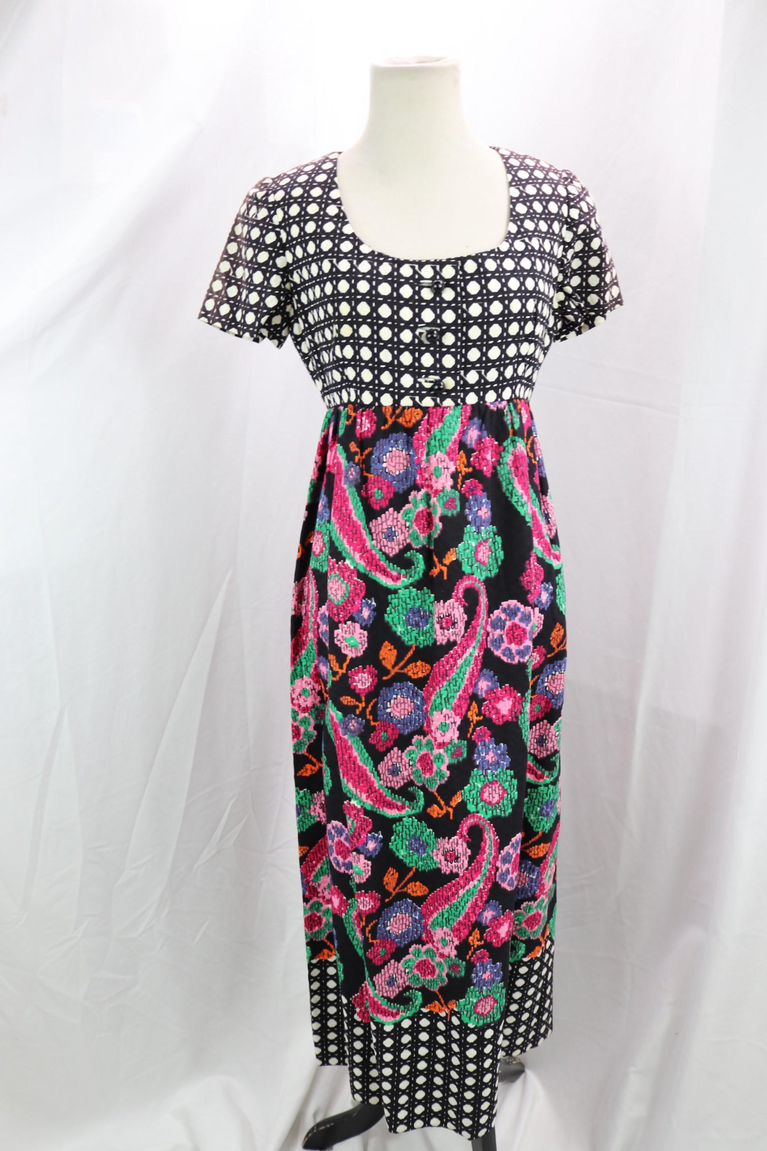 Vintage 1960's Cotton Color Block Maxi Dress, Joan Leslie by Kasper: fade line at shoulders, otherwise good condition, see photo's, approx. 36 bust, 30 waist