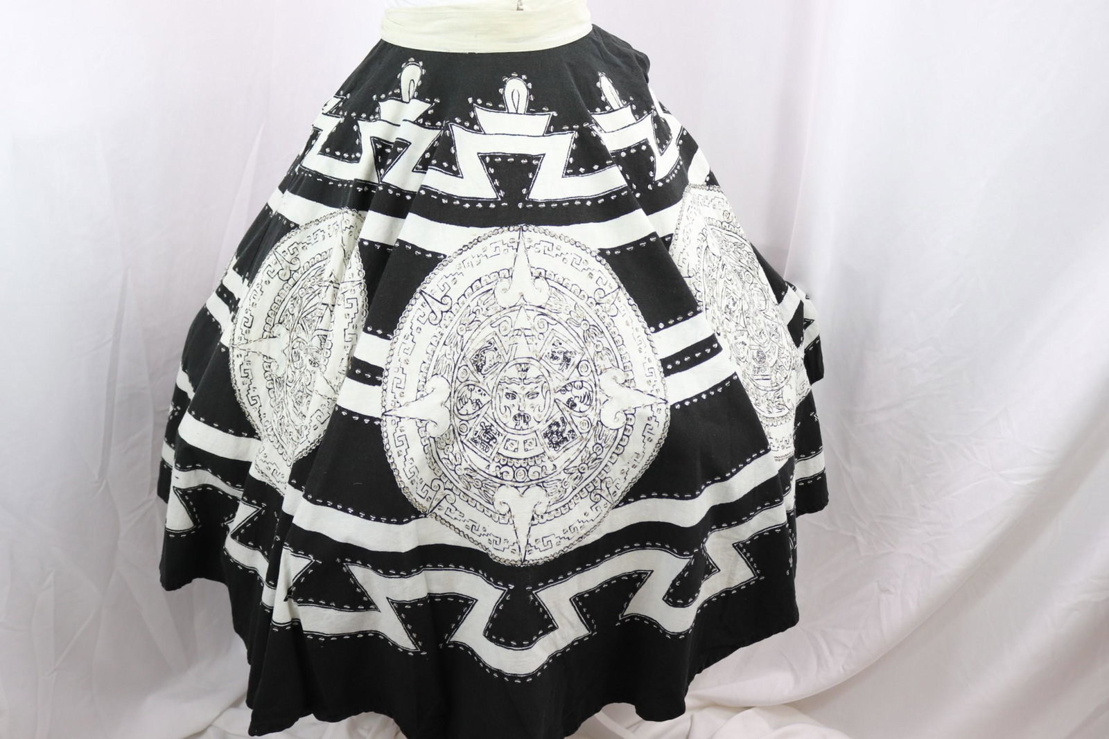 Vintage 1950's Black & White Cotton & Sequin Wrap Skirt by Naitan: Naitan Mexico, small spots, see photo's, approx. 27 waist