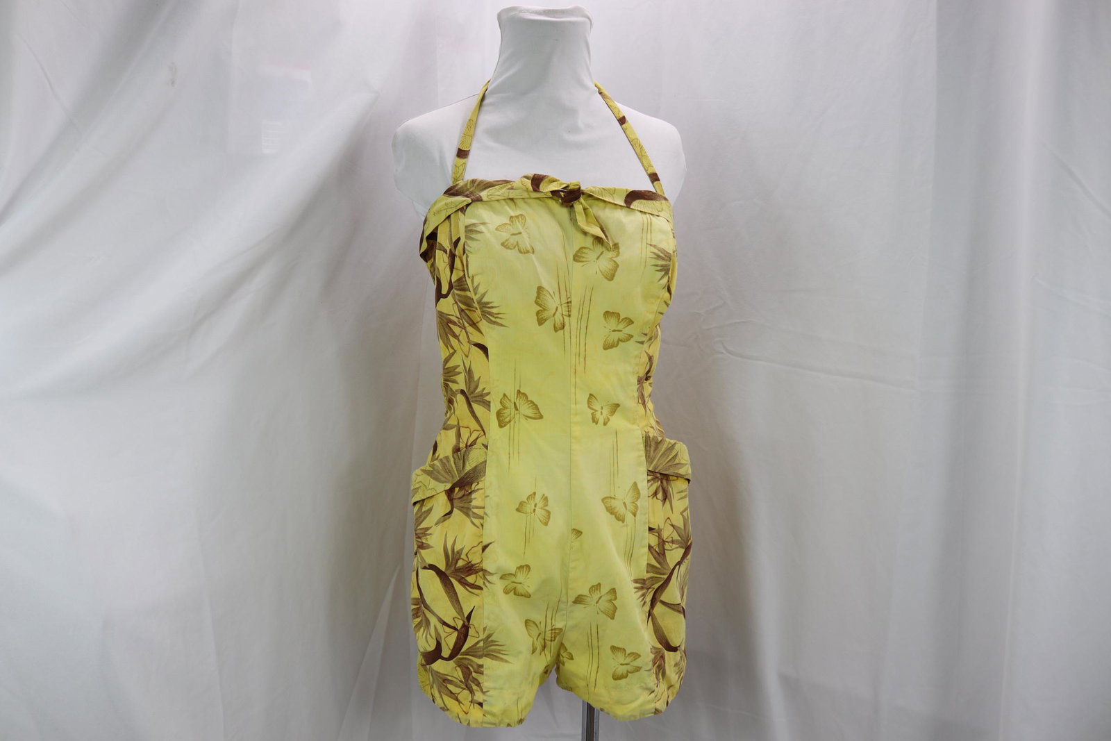 Vintage 1950's Miss Hawaii Cotton Bathing Suit: smocked elastic waist has stretched out, some fading, see photo's, approx. 36 bust, 28 waist