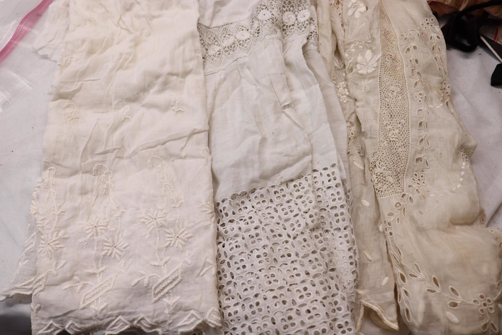 Lot of 3 Vintage Victorian White Skirt Pieces: one with Irish crochet, see photo's