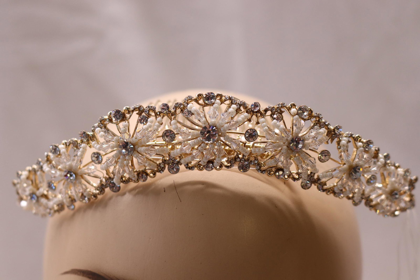 Vintage New Stock Bridal Tiara, by Valerie, 14K Gold: tags say 14K gold, see photo's