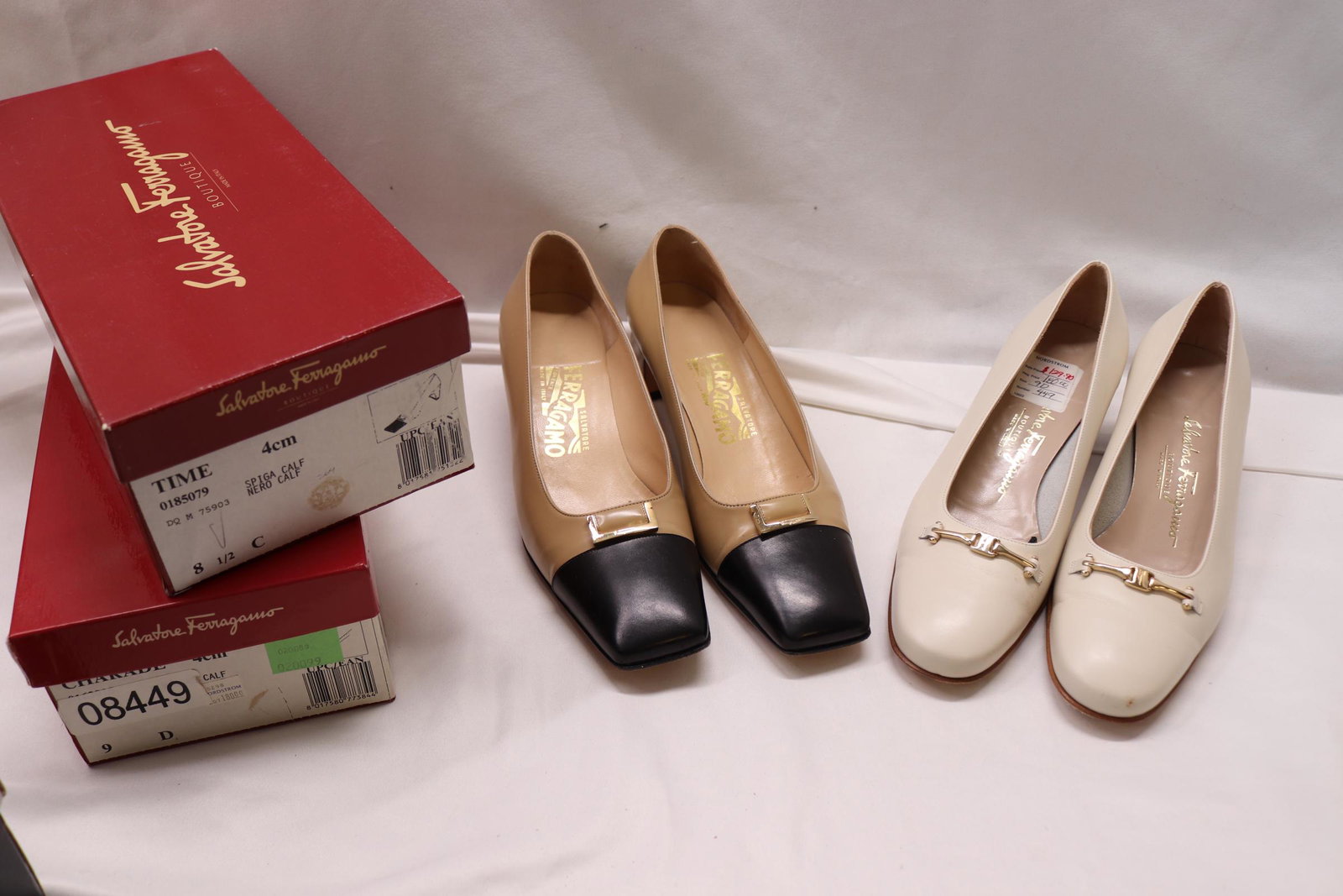 Lot of 2 Pair Vintage Salvatore Ferragamo Shoes: size 9D, Charade # 0162015, size 8 1/2C Time #0185079, see photo's