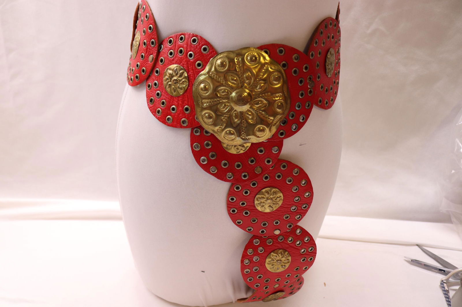 Vintage Moroccan Red Leather Belt with Brass Medallions (1 of 6)