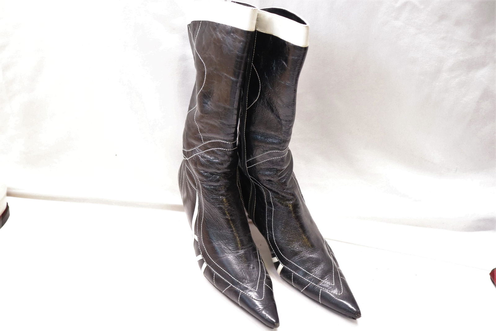 Vintage 1980's Pazzo, Brazil, Heel Boots, Black with White (1 of 7)