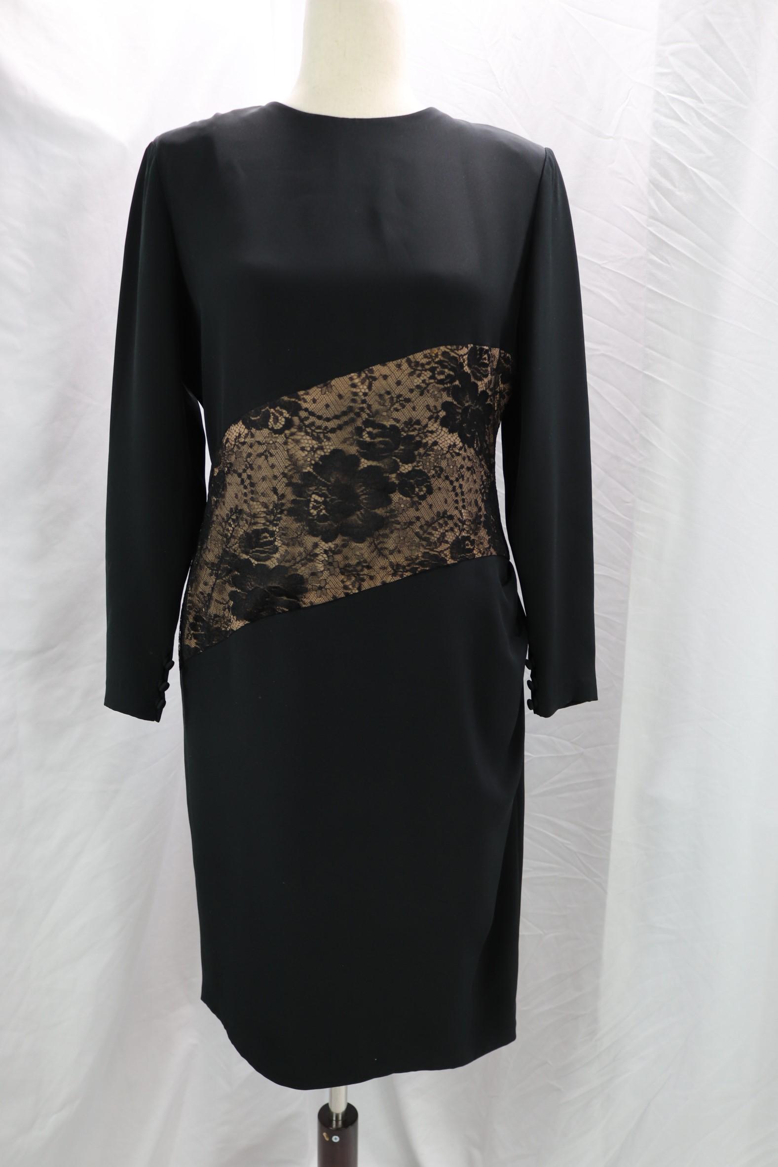 Vintage1980's Bill Blass Black Rayon & Lace Cocktail Dress: good condition, approx. 38 bust, 32 waist, 40 hips