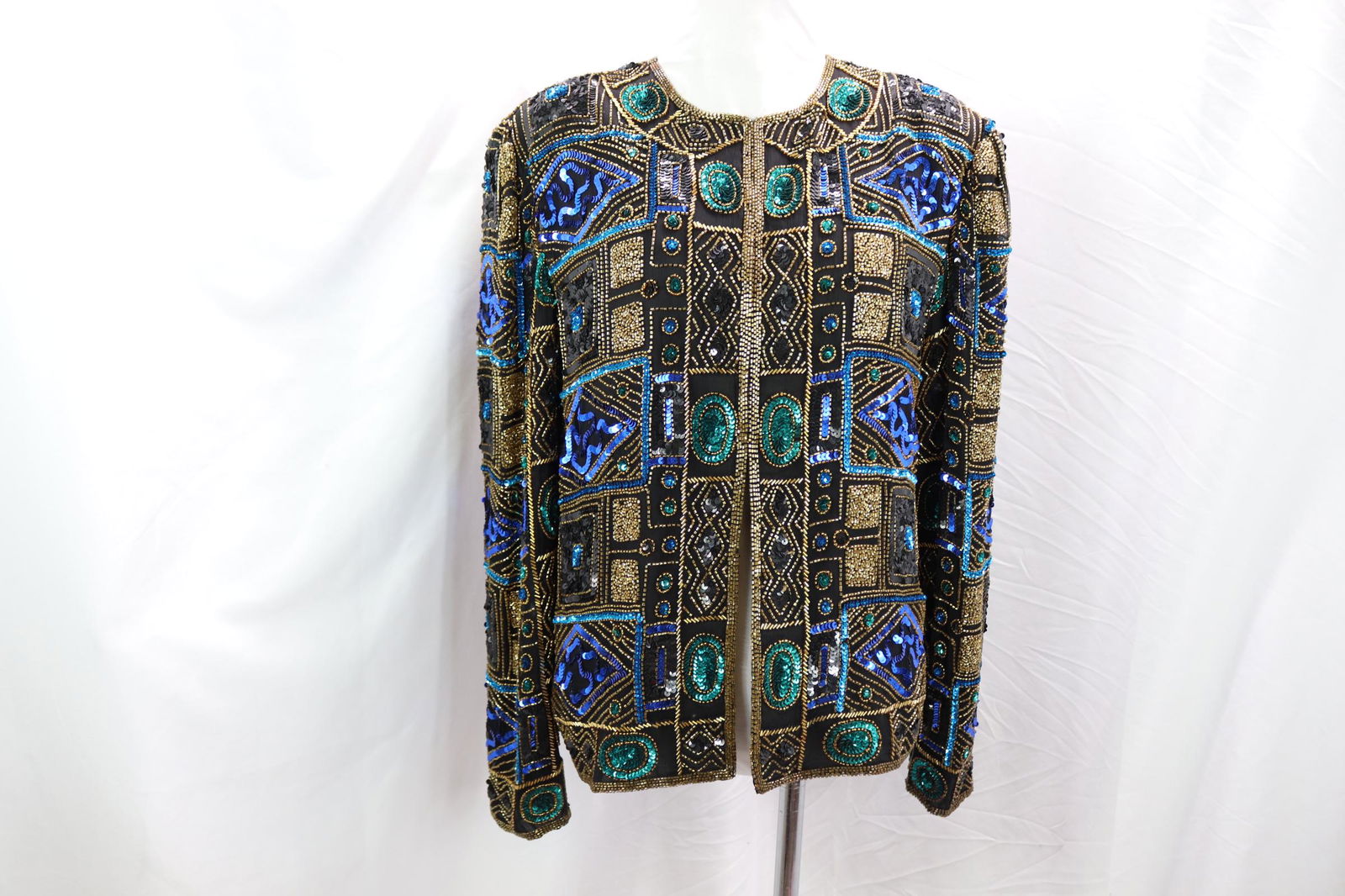Vintage 1980's Scala Silk Sequin & Beaded Cardigan Jacket: approx. 38 bust, a couple missing sequin, see photo's