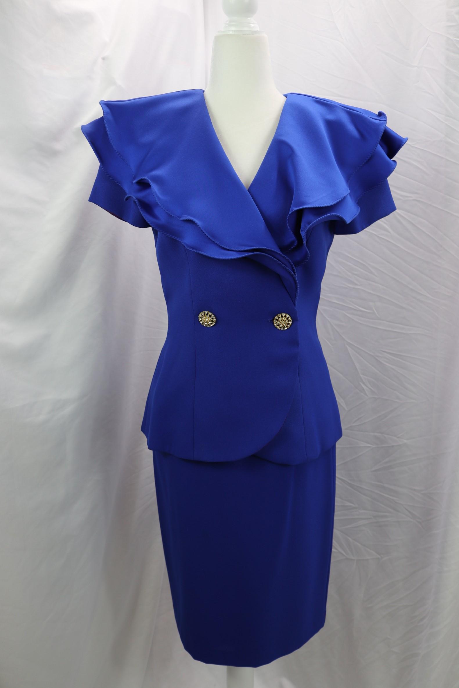 Vintage 1980's Alex Evenings, Royal Blue 2 Piece Skirt Set: very Classy with Rhinestone Buttons, approx. 36 bust, 26 waist, good condition, see photo's