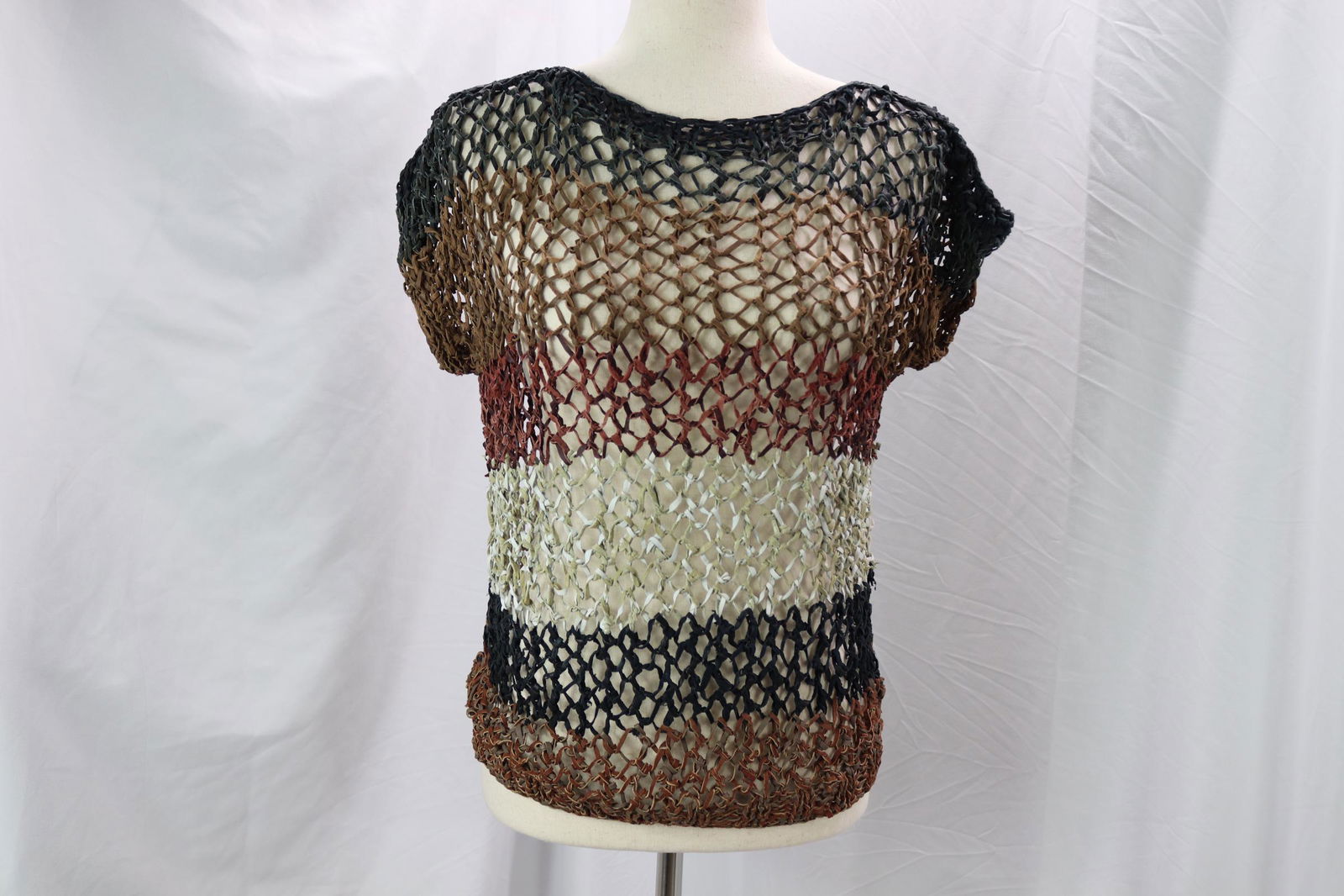 Vintage 1980's Reyhan, Turkey, Hand Knitted Leather Sweater: cool top, could be unisex, approx. 34-44 bust and waist, good condition, see photo's