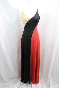 Vintage 1970's Joy Stevens Poly Knit Color Block Slinky Gown: approx. up to 32, up to 28 waist, has stretch, good condition, see photo's