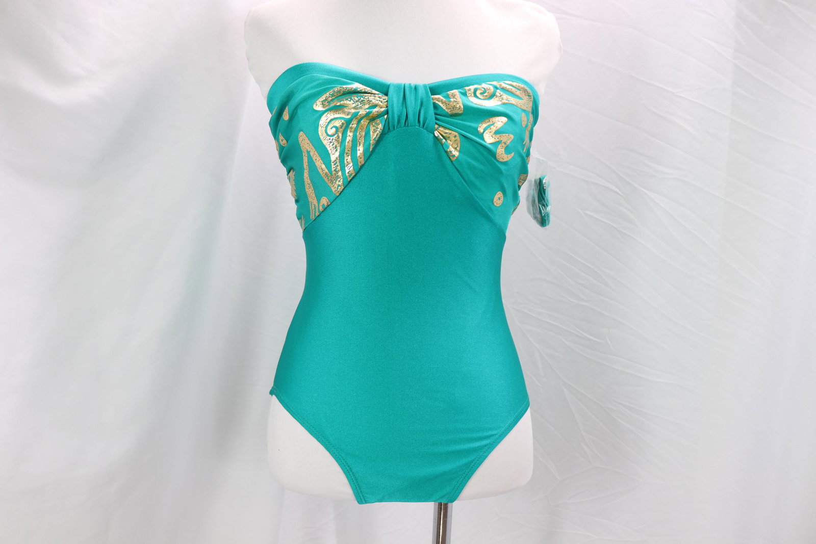 Vintage 1980's Pierre Cardin Green & Gold Bathing Suit: approx. 28 bust, 24 waist, will stretch a bit larger, appears to be unworn condition, see photo's