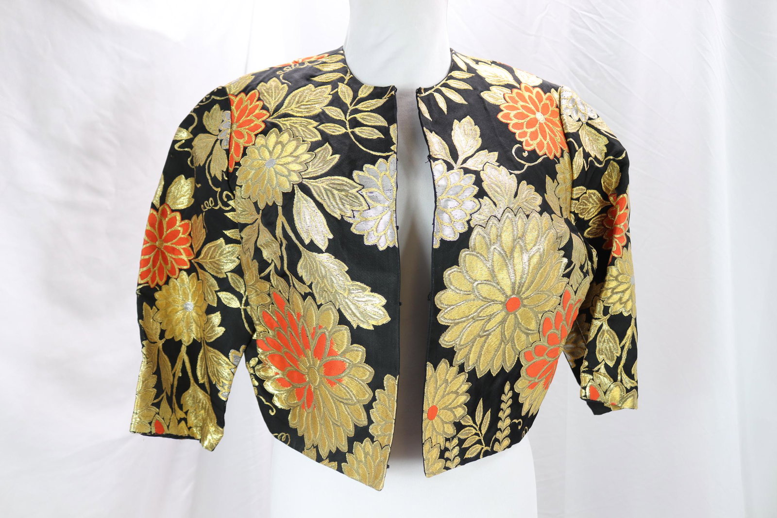 Vintage 1960's Razook's Gold Metallic Crop Jacket: approx. 38 bust, good condition, see photo's