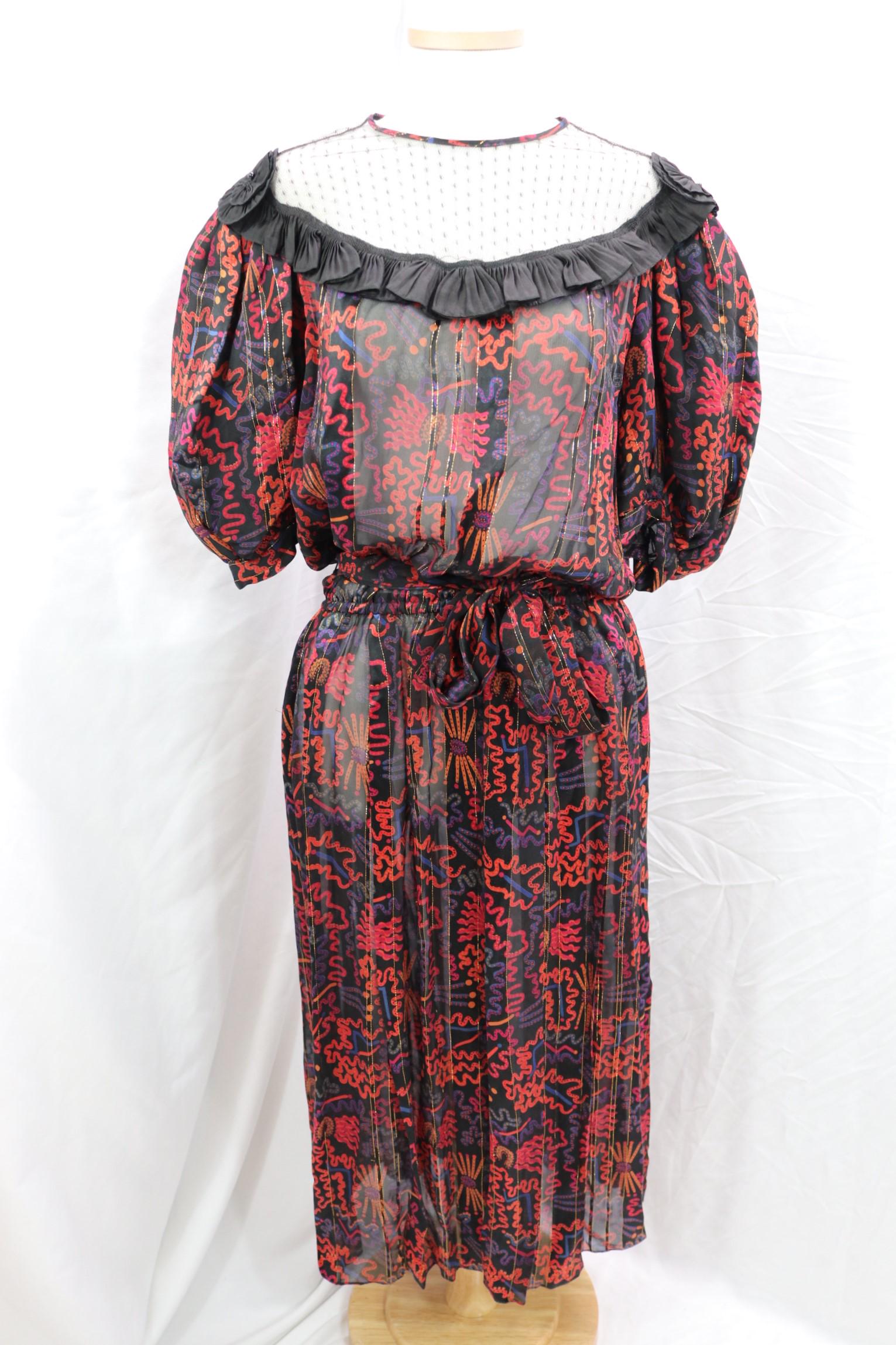 Vintage 1970's Zanda Rhodes for Jack Mulqueen Silk Dress (1 of 8)