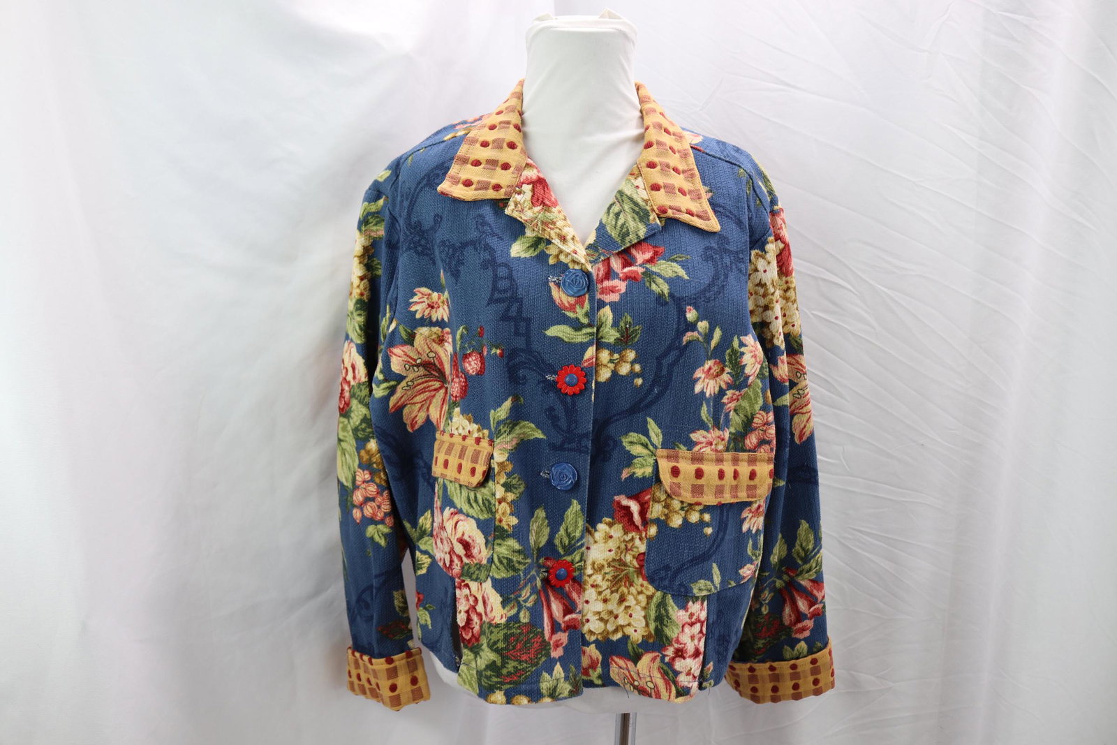 Vintage My Boyfriends Back Cotton Floral Jacket with Flower Buttons (1 of 6)