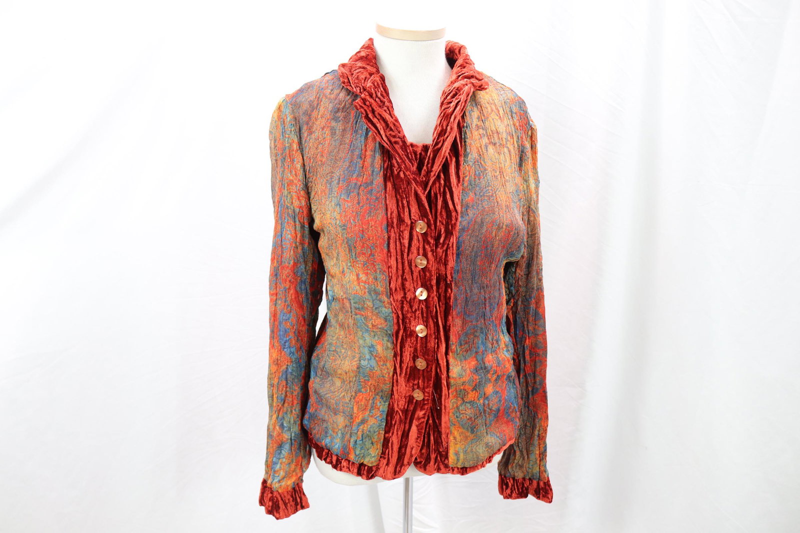 Vintage 1990's Orange Crushed Velvet Tank Top & Jacket Set (1 of 11)