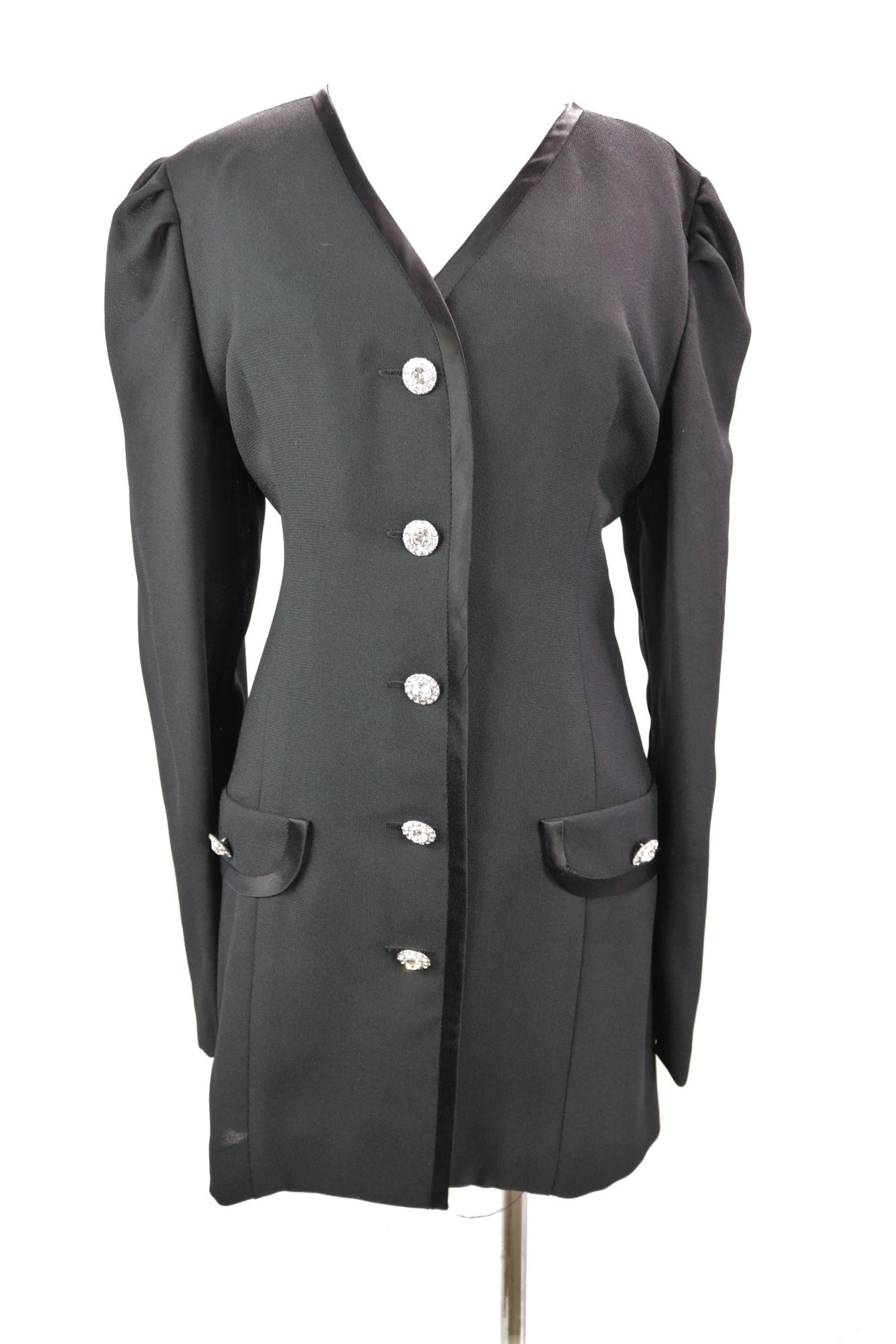 Vintage 2000's Black Rayon Ladies Formal Jacket with Rhinestone Buttons (1 of 5)