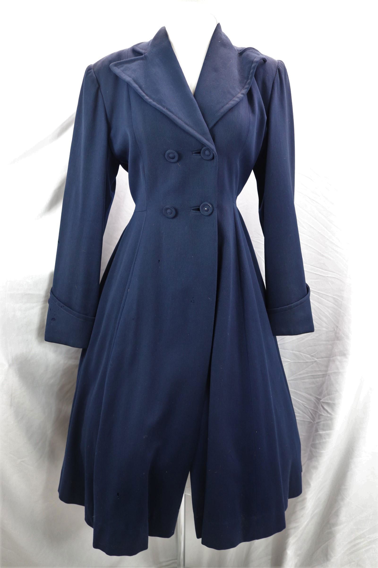 Vintage 1940's Navy Blue Wool Coat (1 of 17)