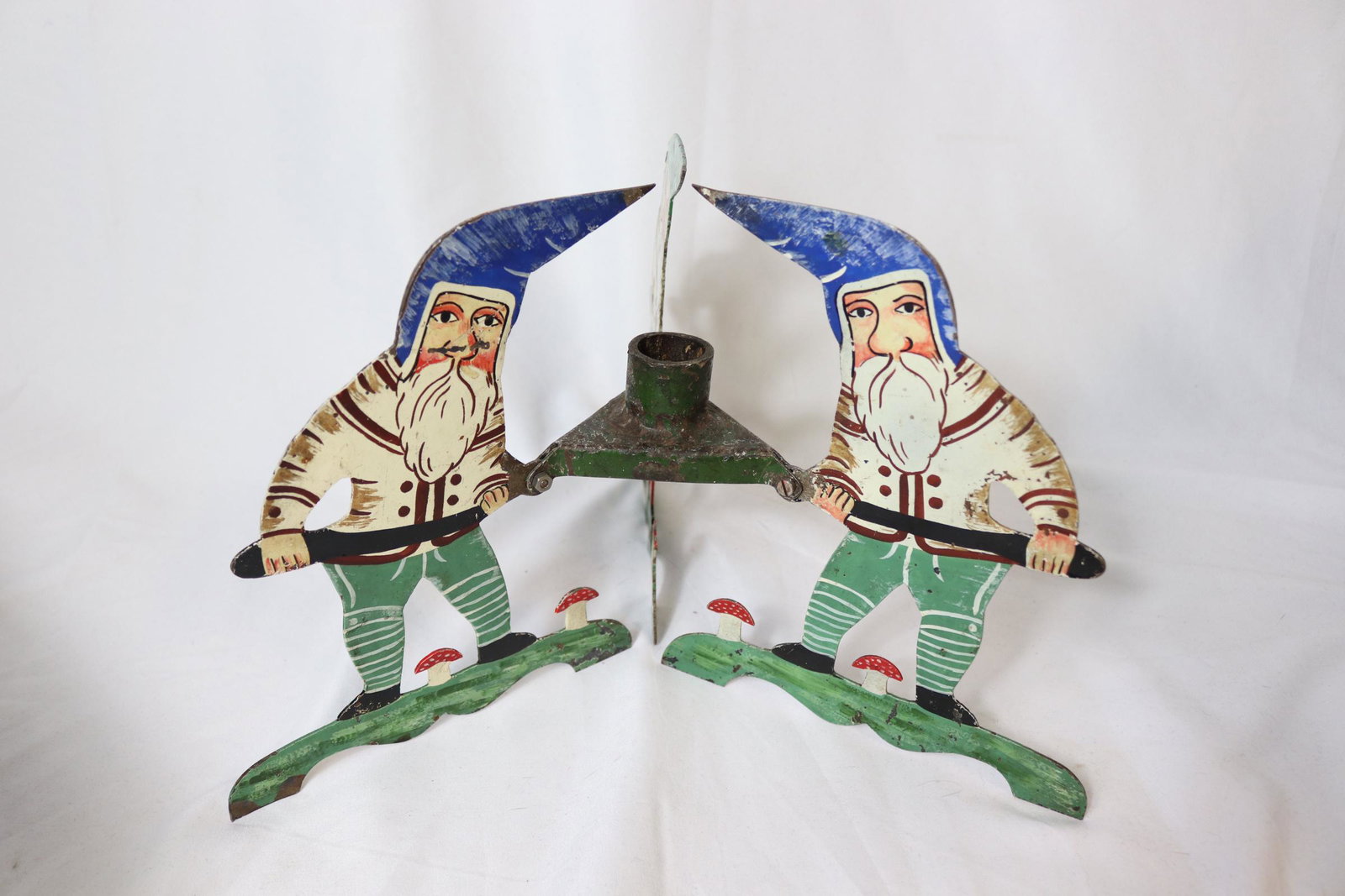 Antique Hand Painted Enamel Elf Christmas Tree Stand (1 of 3)