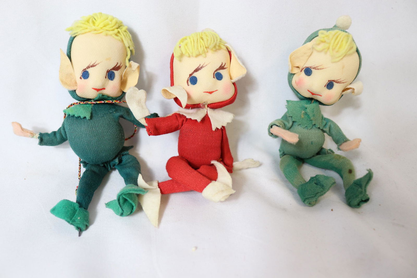 Set of 3 Vintage 1960's Cloth Christmas Ornament Elves, Made in Japan (1 of 6)
