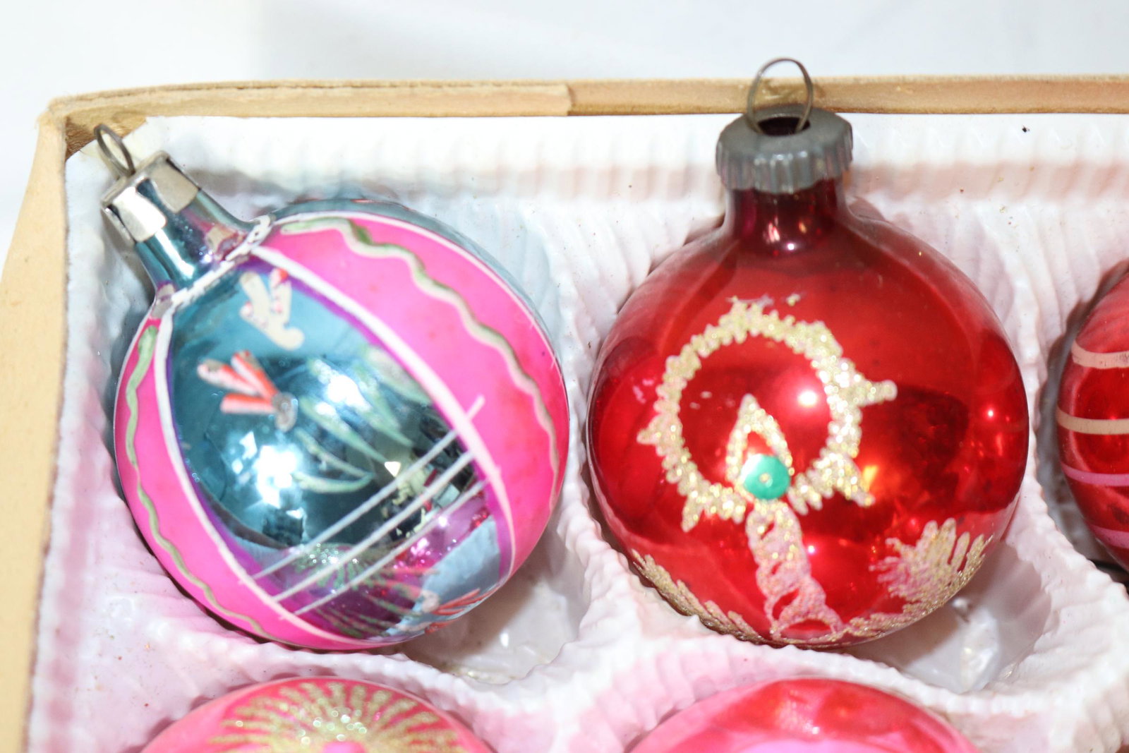 Lot of 12 Vintage 1940's Hand Painted Glass Christmas Ornaments: See Photo's, approx. 2 3/4 inches tall