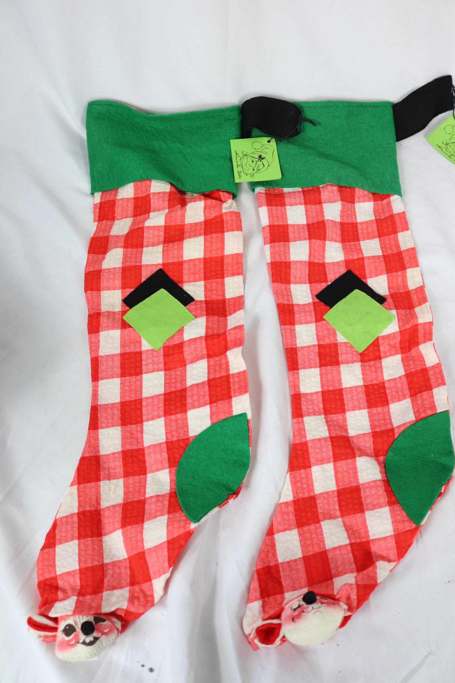 Pair of Vintage 1971 Annalee Christmas Stockings, Old Store Stock (1 of 5)