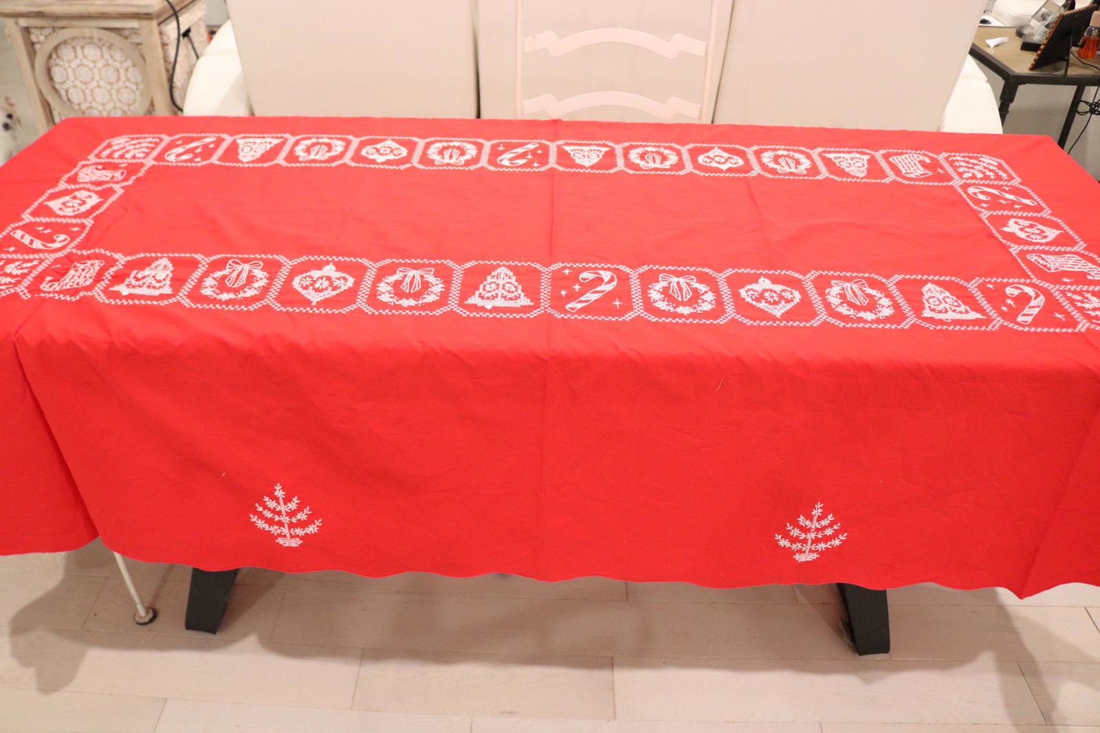 Vintage Red Embroidered Christmas Tablecloth (1 of 5)