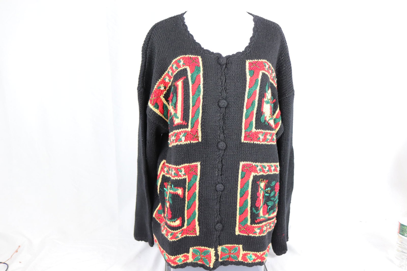 Vintage Heirloom Collections Christmas Noel Cardigan Sweater: approx. 48 bust, see photo's