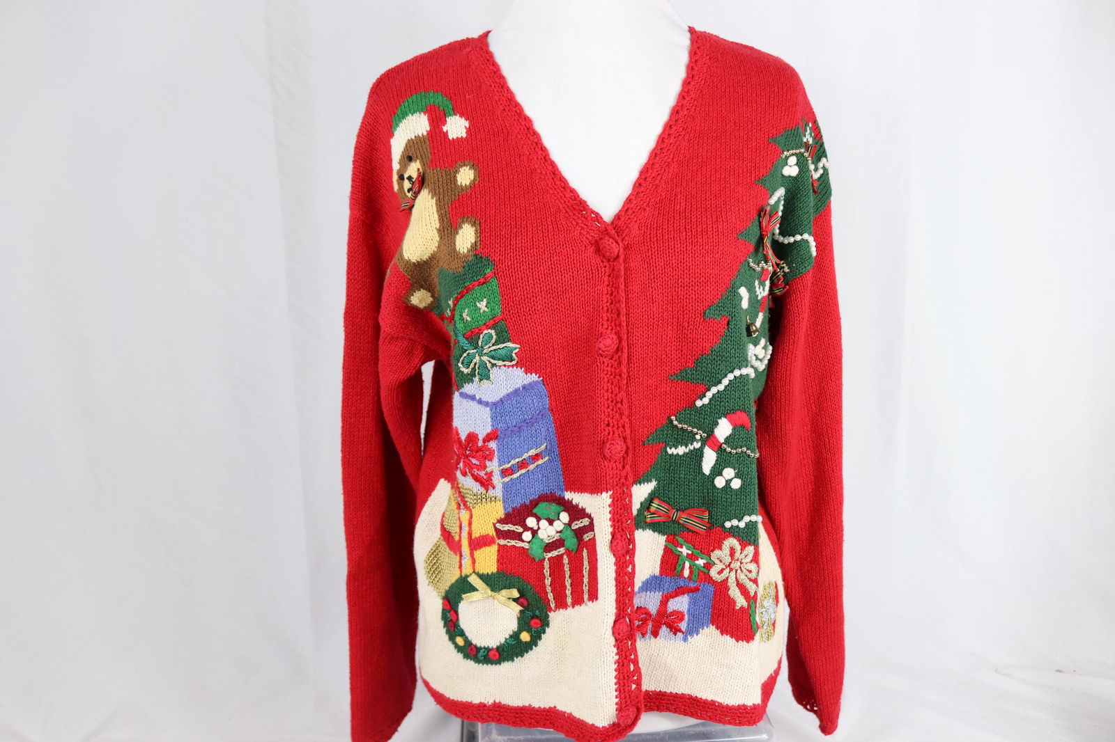 Vintage Tiara Knit Christmas Tree Cardigan Sweater: approx. 40 bust, see photo's