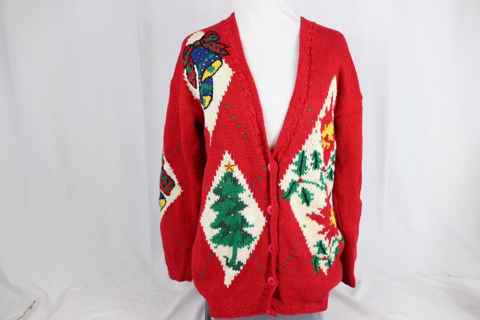 Vintage Izod Hand Knit Christmas Cardigan Sweater (1 of 12)