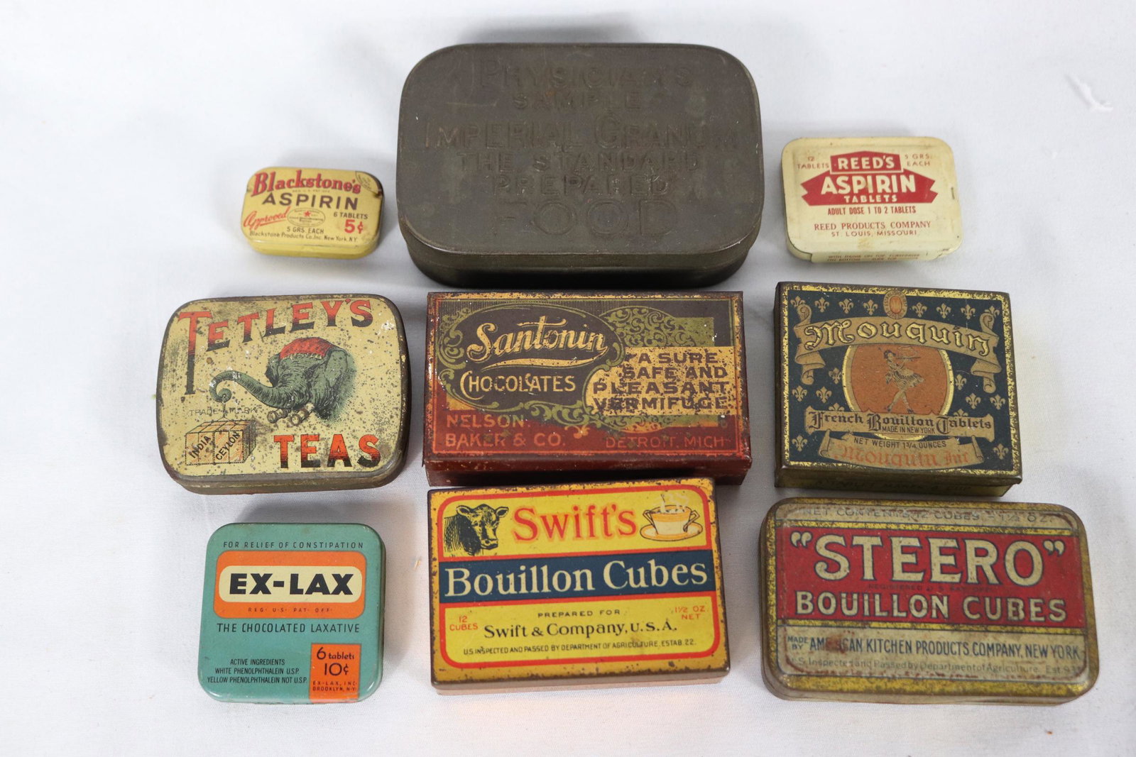 Lot of 9 Antique Advertising Tins, Medical & food (1 of 4)