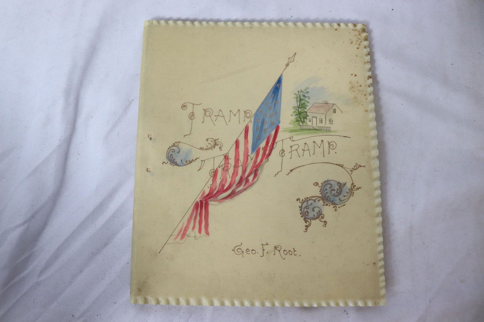 Antique 1889 TRAMP TRAMP TRAMP Book with Hand Painted Celluloid Cover (1 of 8)